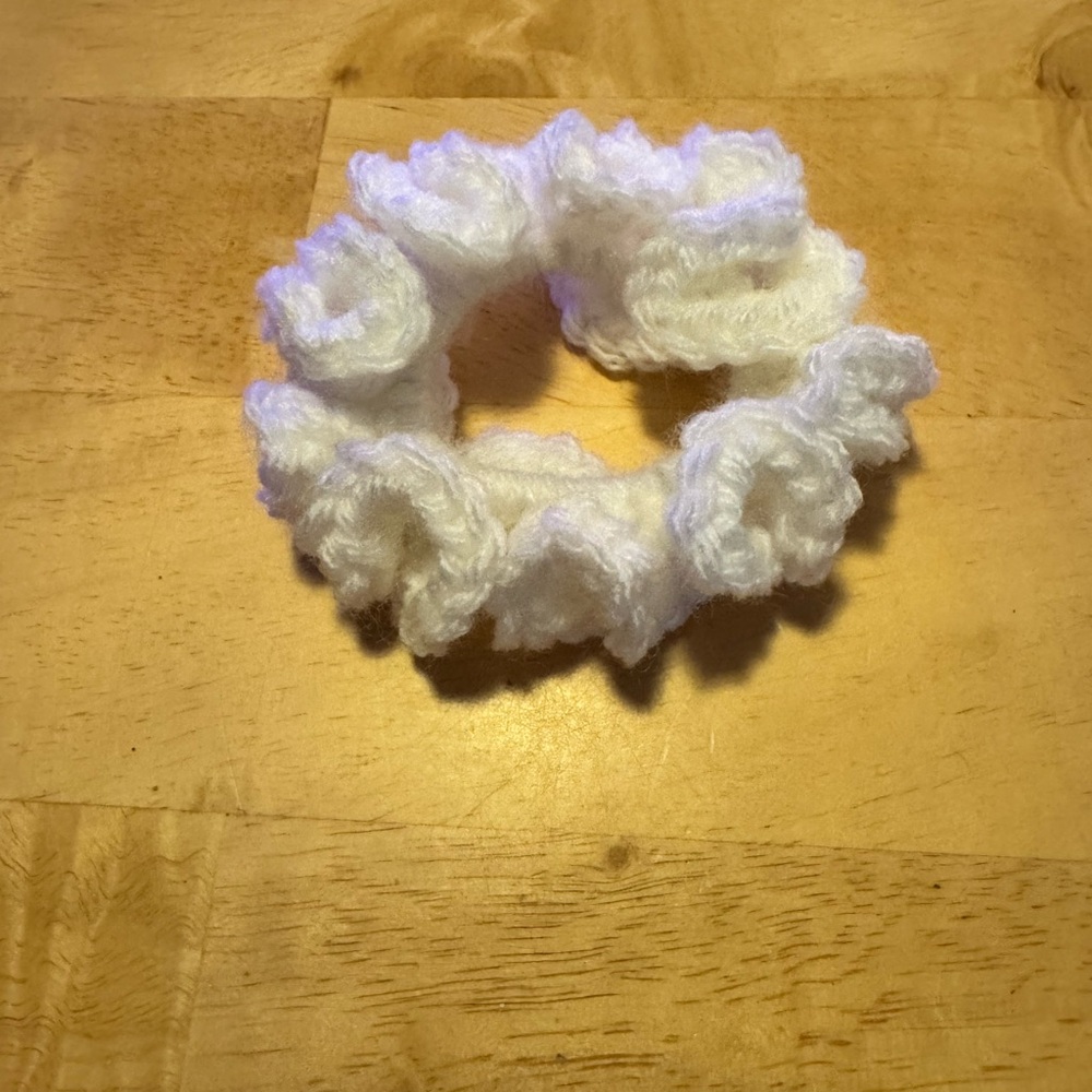 White Crochet Hair Scrunchie